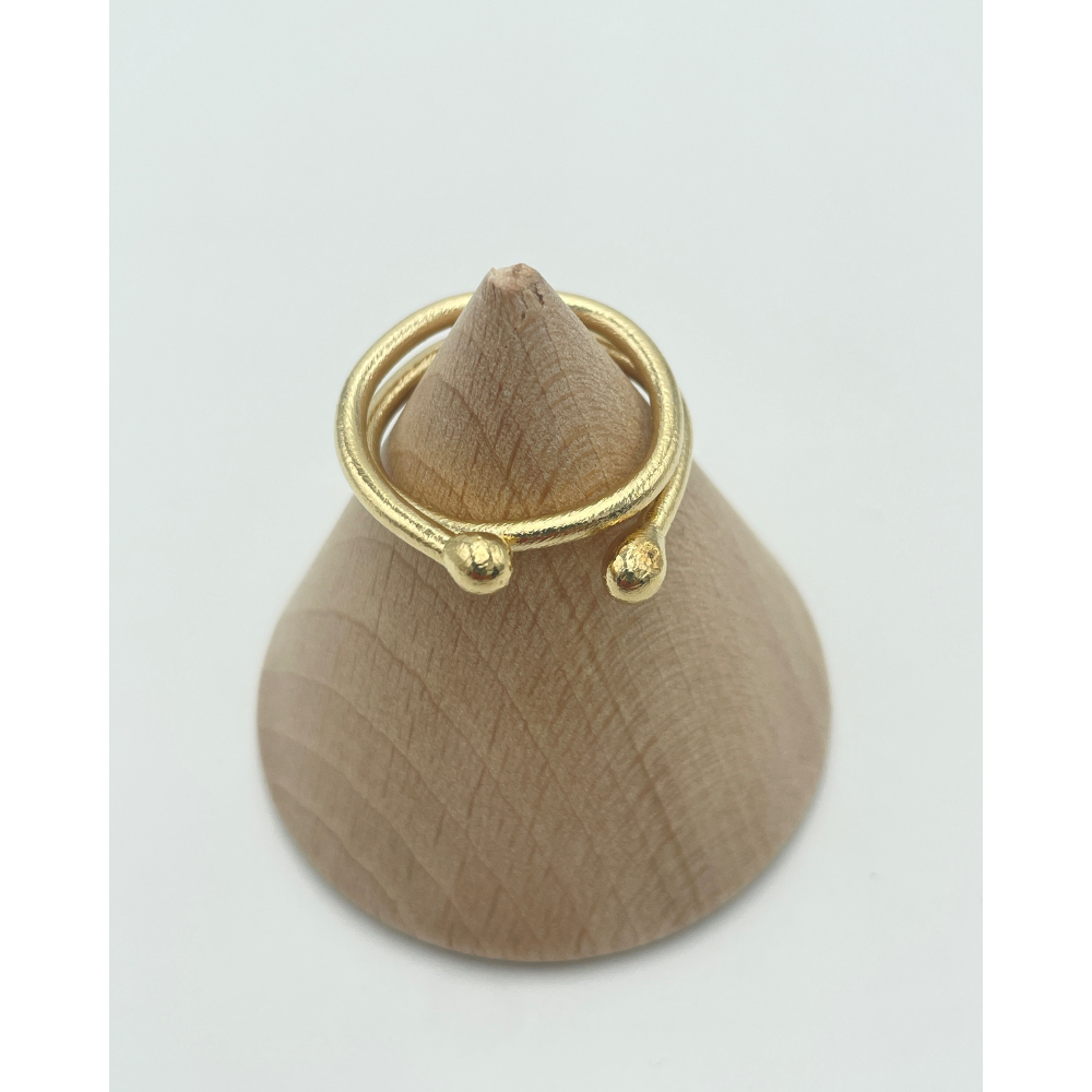 Bague Double Tête Ronde - Plaqué Or