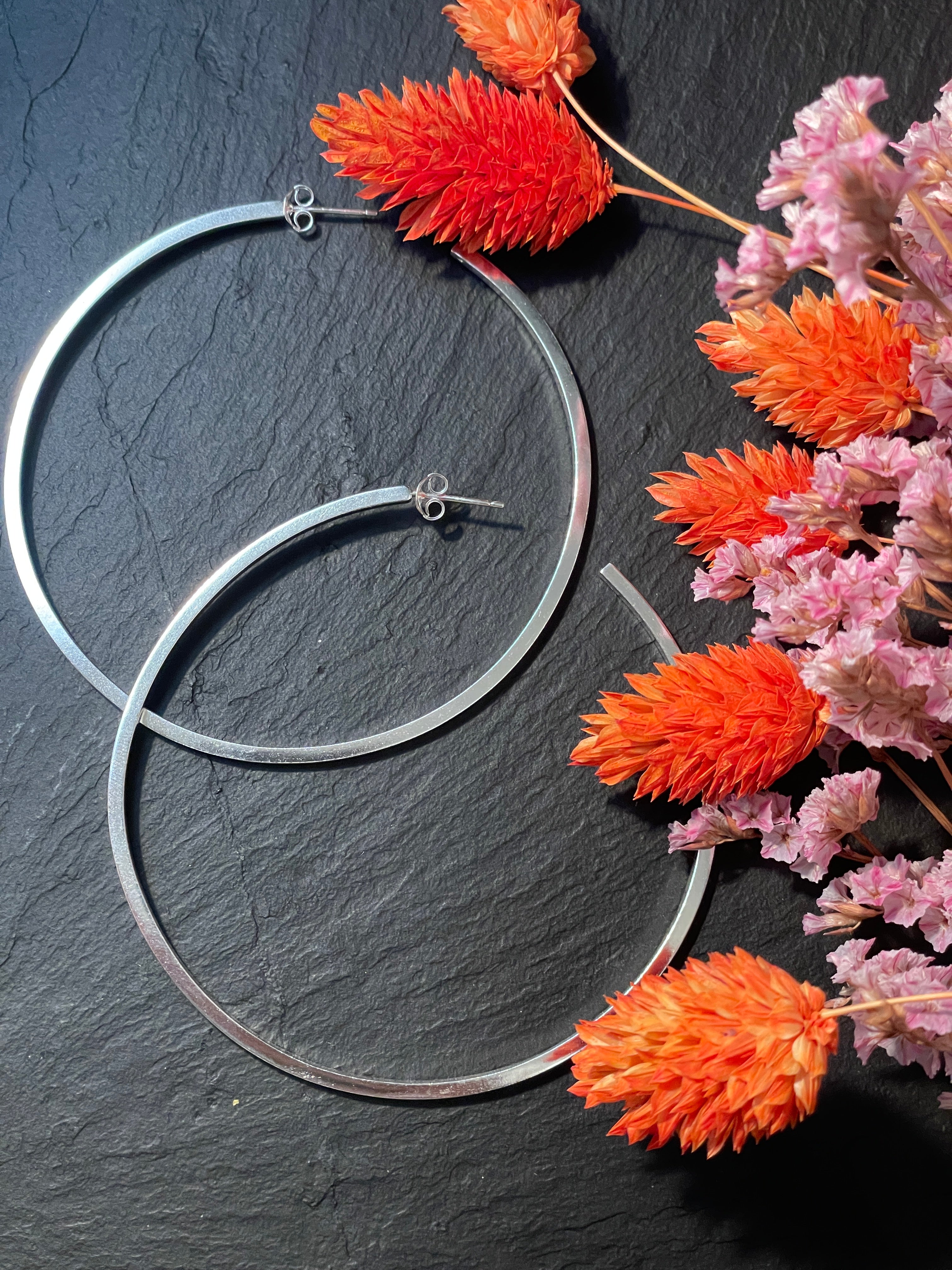 Créoles Fil Carré Grande Taille 60mm - Argent