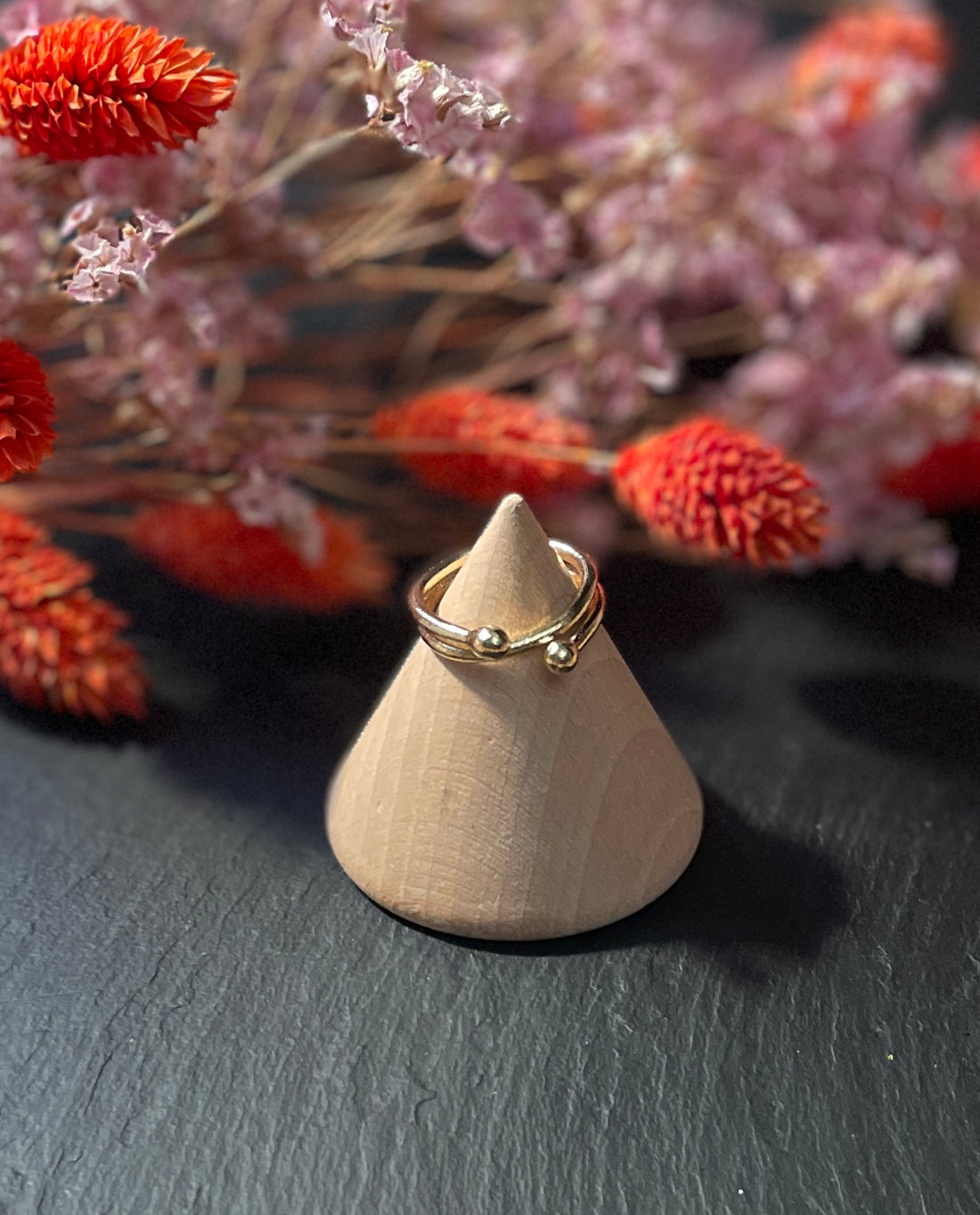 Bague Double Tête Ronde - Plaqué Or