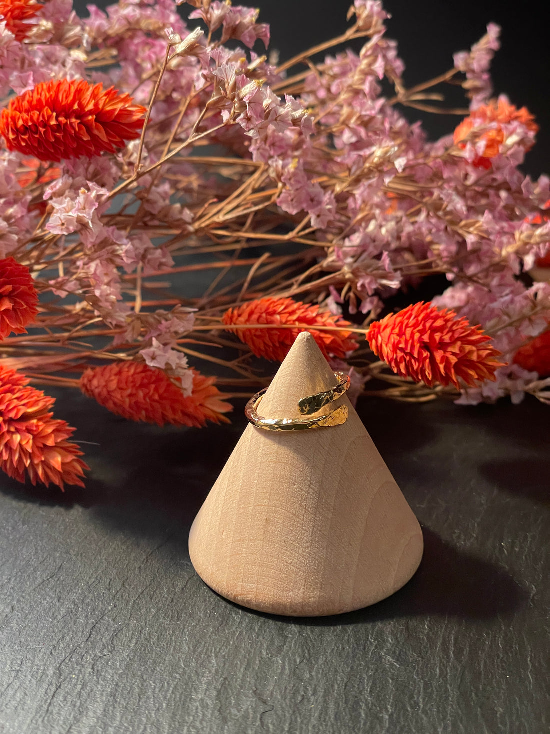 Bague Serpent Double Tête Plate - Plaqué Or